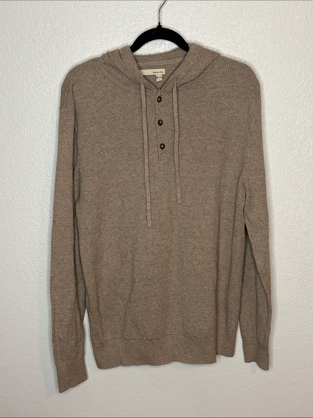 Hawker Rye Taupe Textured Hooded Henley Long Sleeve Shirt Size Large